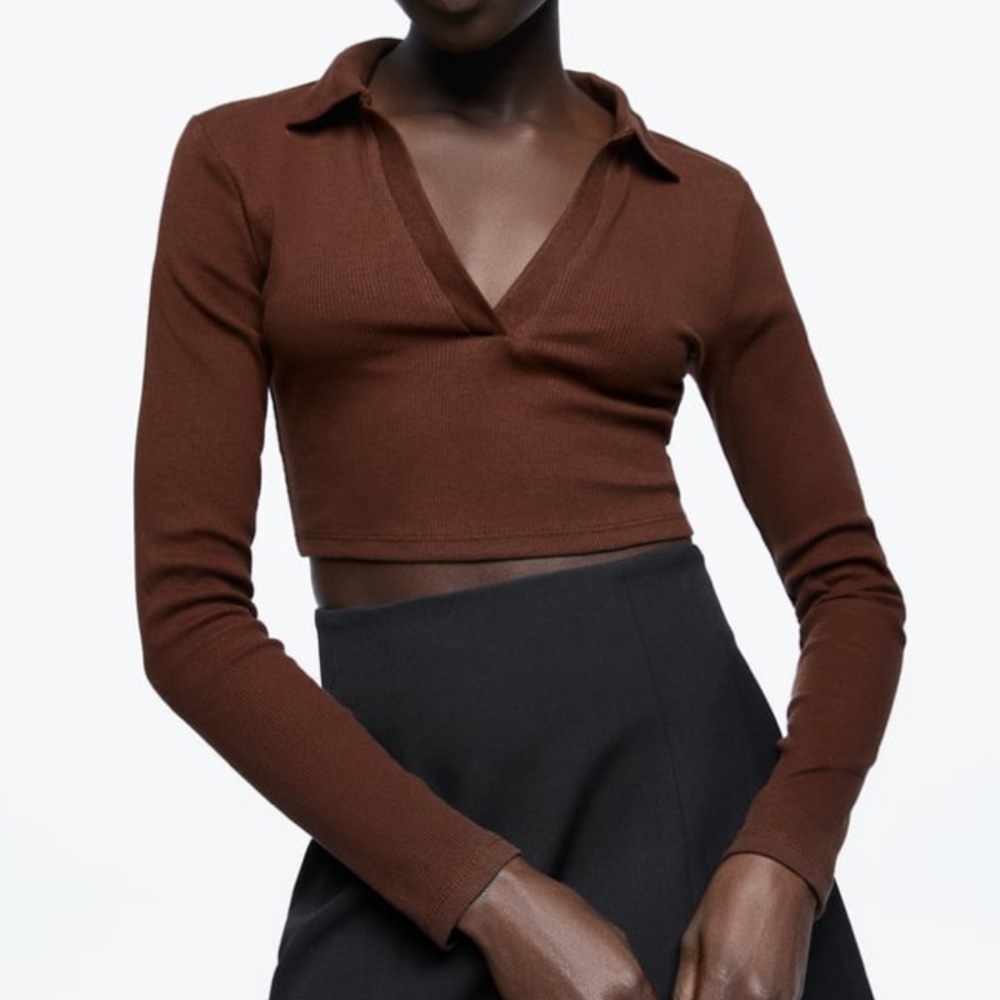 Zara Ribbed Polo - Brown - Picture 2 of 6